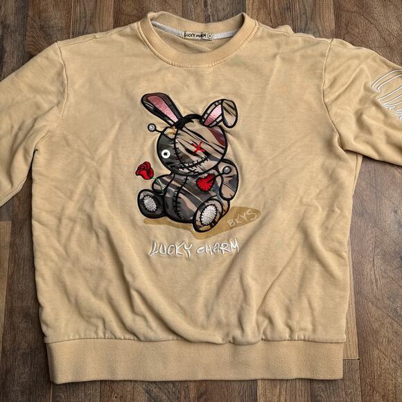 BKYS Lucky Charm Sweatshirt Men's‎ Medium Yellow Embroidered Crew Neck 6468 - Picture 3 of 13